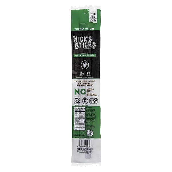 NICK’S STICKS CLEAN & BALANCED FREE RANGE TURKEY SNACK STICKS | MADE IN THE USA | GLUTEN FREE | PALEO, KETO, WHOLE30 APPROVED | NO SOY, ANTIBIOTICS OR HORMONES (12 – 1.7OZ. PACKS OF 2 STICKS)