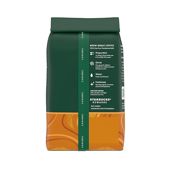 STARBUCKS GROUND COFFEE, CARAMEL FLAVORED COFFEE, NATURALLY FLAVORED, 100% ARABICA 1 BAG (11 OZ)