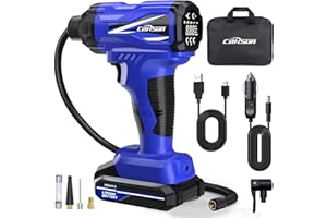 CARSUN Tire Inflator Portable Air Compressor, Cordless Car Tire Pump with Rechargeable Li-ion Battery 150PSI Portable Handheld Air Pump with Digital Pressure Gauge for Car Tires, Bicycles, Balls, Blue