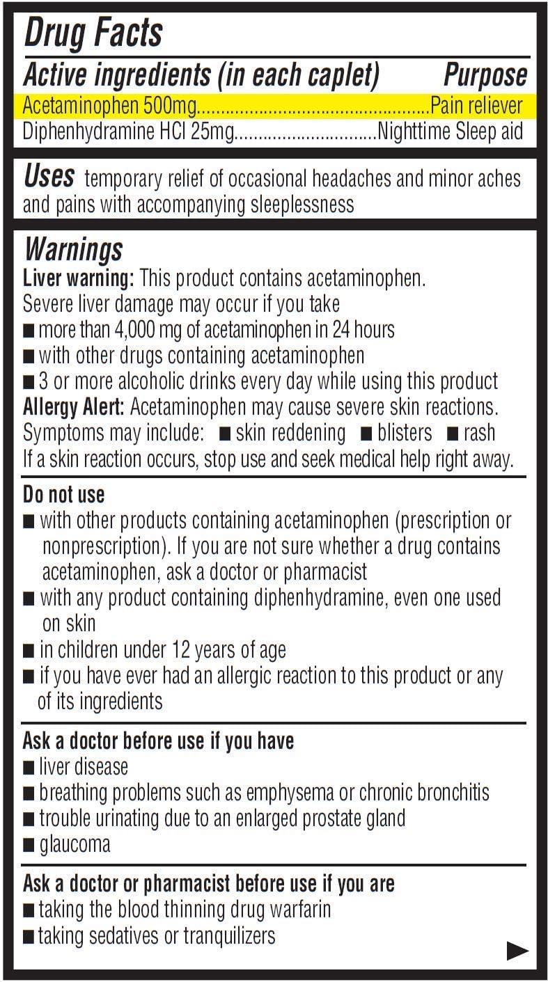ValuMeds PM Pain Reliever and Nighttime Sleep Aid (375-Caplets) Acetaminophen 500mg | Fast-Acting Relief for Headaches, Minor Aches | Non-Habit Forming: Health & Personal Care