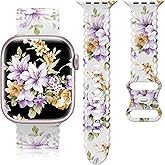 Floral Band Compatible with Apple Watch Band 38mm 40mm 41mm 42mm 44mm 45mm 46mm 49mm Women, Cute Flower Print Pattern Soft Lace Silicone Strap for iWatch Band Series Ultra 10 9 8 7 SE 6 5 4 3 2 1