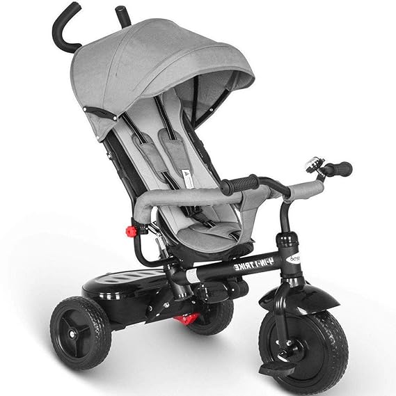 besrey Dreirad 4 in 1 Kinderdreirad Dreirad für Kinder Tricycle mit Schubstange Sonnendach ab 1 Jahre bis 6 Jahre Grau