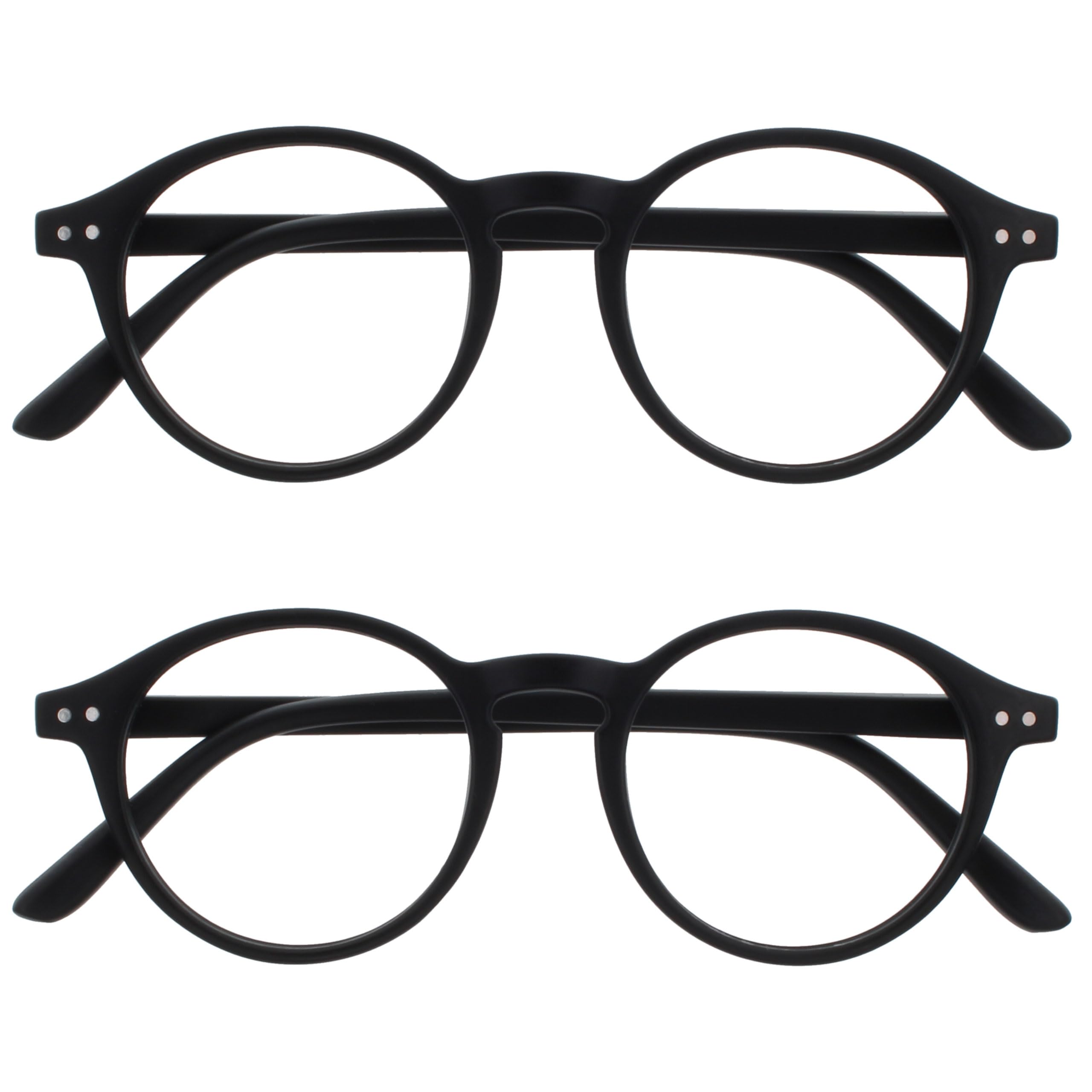 OPULIZE REY Reading Glasses - 2-Pack - Retro Round Frame - Matt Black - Mens Womens - Spring Hinges - RR56-1 - +3.50