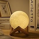 GreenClick Dimmable LED Moon Lamp Night Light, 3D Lunar Lamp Touch Control Ambient Light Rechargeable Home Decorative Hanging Light With Wood Holder, Diameter 5.1 In