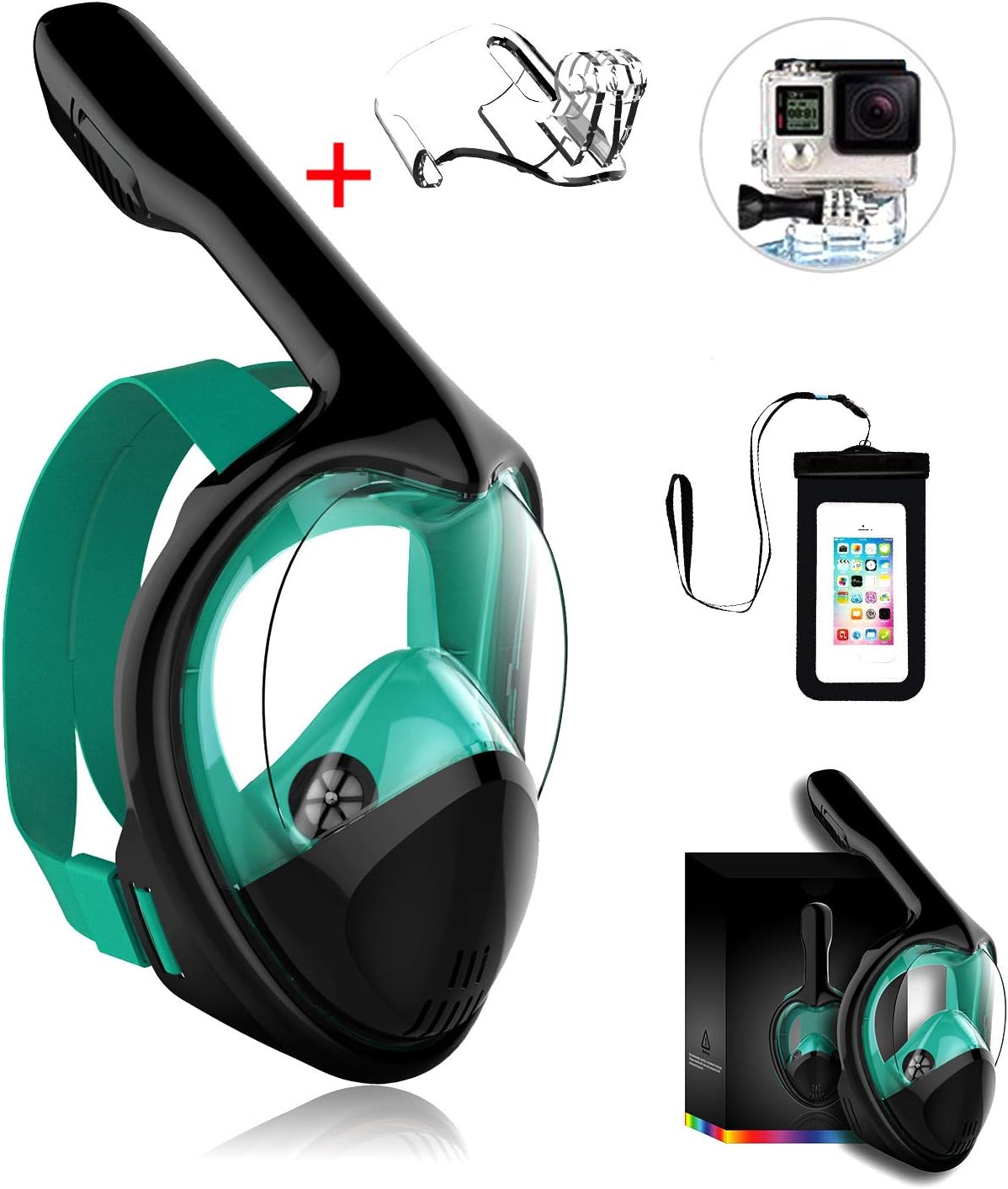 Marlrin Full Face Snorkel Mask, Snorkeling Mask for Adults and Kids with Detachable Camera Mount, 180 Degree Large View Free Breath Dry Top Set Anti-Fog Anti-Leak
