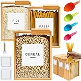 Threehoney 3 Bamboo Cereal Dispenser 75 Oz/ 2.2 l Kitchen Food Storage Containers with Measuring Cups for Airtight Pantry Organization and Storage Container Cereal Rice Flour Snack Nuts Grains