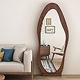 ALEEIK Irregular Full Length Mirror, 63" x 24" Floor Mirror Irregular Wall Mounted Mirror, Hanging or Leaning Against Wall for Bedroom, Living Room Full Body Mirror, Brown