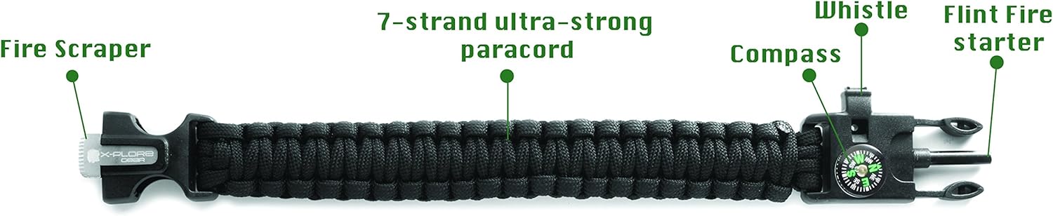 X-Plore Gear Emergency Paracord Bracelets | Set of 2| The Ultimate Tactical Survival Gear| Flint Fire Starter, Whistle, Compass & Scraper/Knife| Best Wilderness Survival-Kit - Black(R)/Black(R) : Sports & Outdoors