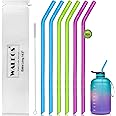 WALFOS 14.5 inch Extra Long Reusable Silicone Straws, Big Sizes Flexible Bendable Straws for 1/Half Gallon Large Water Bottles, 128 75 64 40 OZ Tumbler with Cleaning Brush (6-Pack)