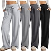 Velvelhall 4 Pack Women's Lounge Pants, Drawstring Wide Leg Yoga Pants Sweatpants with Pockets Running Workout Legging