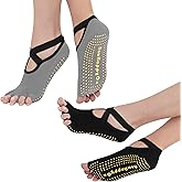 Now Happy On Yoga Socks For Women, Open-toe, Non-slip Grip, 2 Pairs for Ballet, Barre, Plasticity, Dance, Barefoot Workout