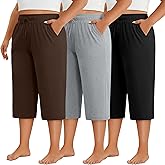 Neer 3 Pack Women's Plus Size Capri Pants, Drawstring Crop Lounge Sweatpants Summer Casual Loose Cropped Pant with Pocket