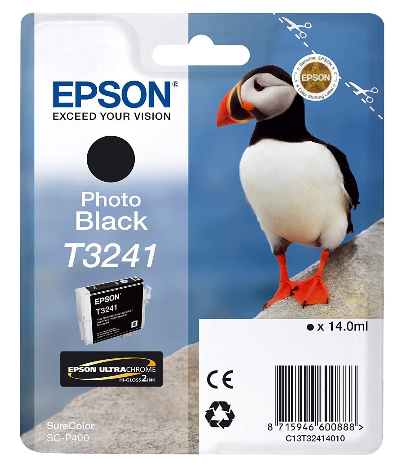 Epson C13T32414010 Ink Cartridge for Photo Printer, Black, Genuine
