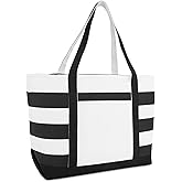 DALIX Striped Boat Bag Premium Cotton Canvas Tote in Black