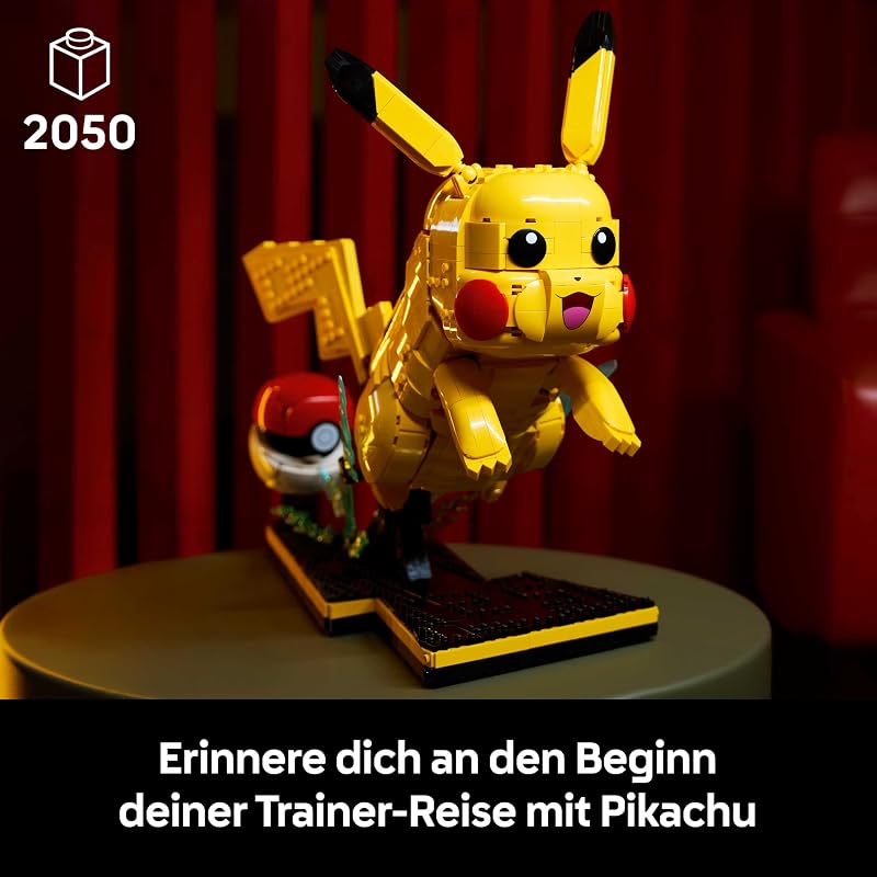 Pokémon Pikachu und Pokéball - Bauset für Erwachsene - Modellbau mit beweglicher Anime Figur und dynamischem Ständer - DIY Deko für Zimmer oder Schreibtisch - Geschenk für Gaming Fans - 72152