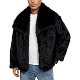 Gihuo Mens Winter Faux Fur Coat Warm Lapel Shaggy Jackets Short Fur Jacket Button Down Outerwear Luxury Overcoat
