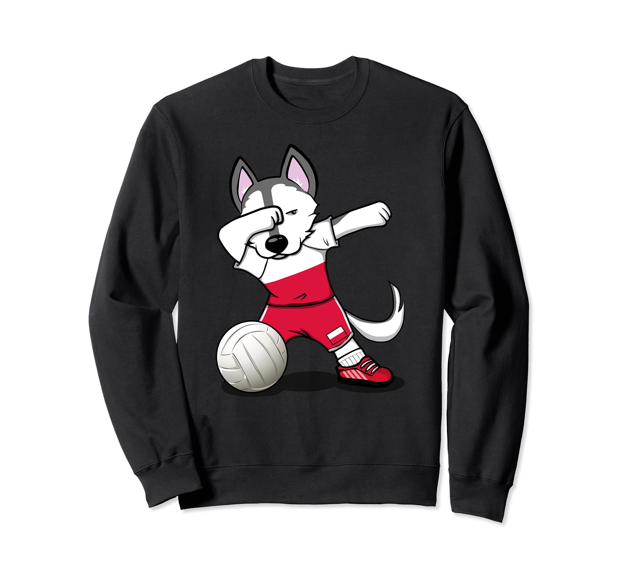 Dabbing Husky Dog Poland Volleyball Fans Jersey Polish Flag Sweatshirt