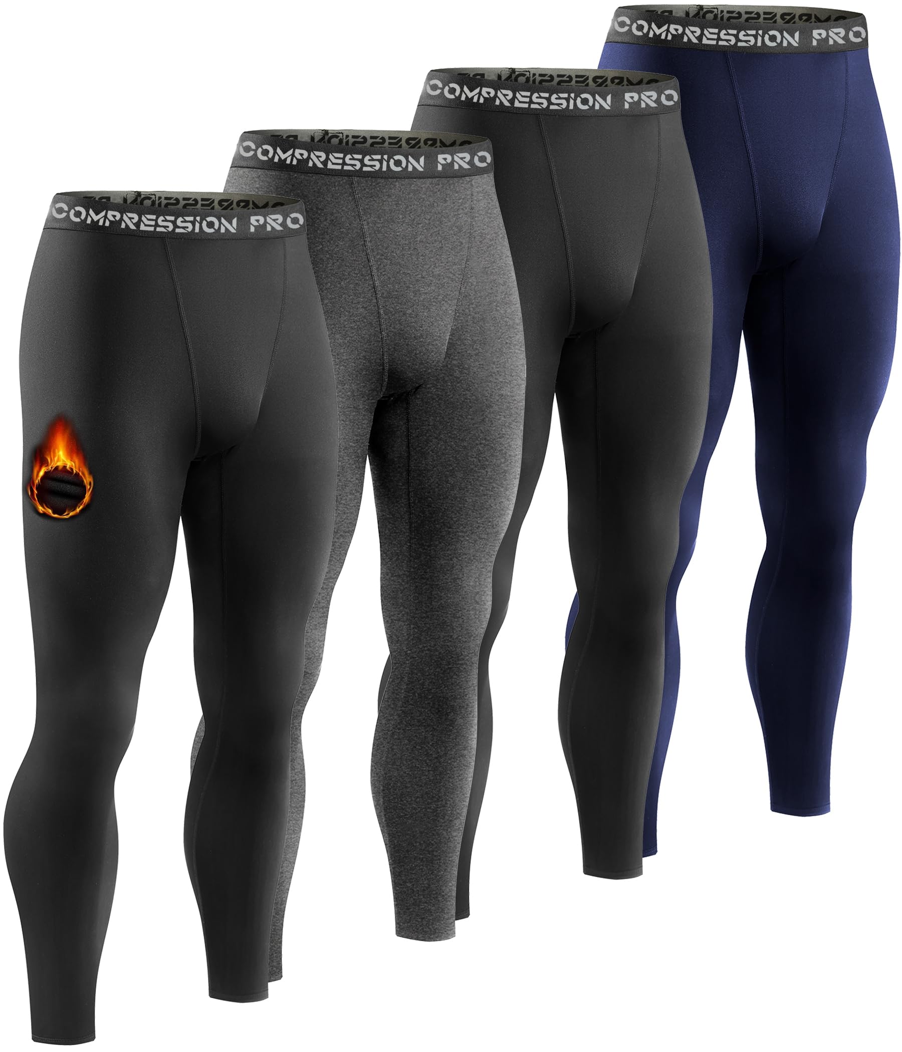 Photo 1 of (ony 2) Dalavch 4 Pack Men Thermal Compression Pants,Fleece Lined Heated Leggings for Cold Weather Sports Athletic Winter Baselayer 2 Black 1 Gray 1 Blue XX-Large
