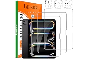 IMBZBK 3 Pack Screen Protector for iPad Pro 11 inch M4 2024 with 3 Pack Camera Lens Protector, Tempered Glass Accessories, Case Friendly, Face ID & Apple Pencil Compatible