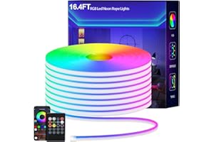 EUGOBRTEN LED Neon Rope Lights,RGB Neon Light Strip,Flexible Waterproof LED Strip, Silicone Neon Lights for Kitchen Bedroom Indoor Outdoor Decoration (5M)