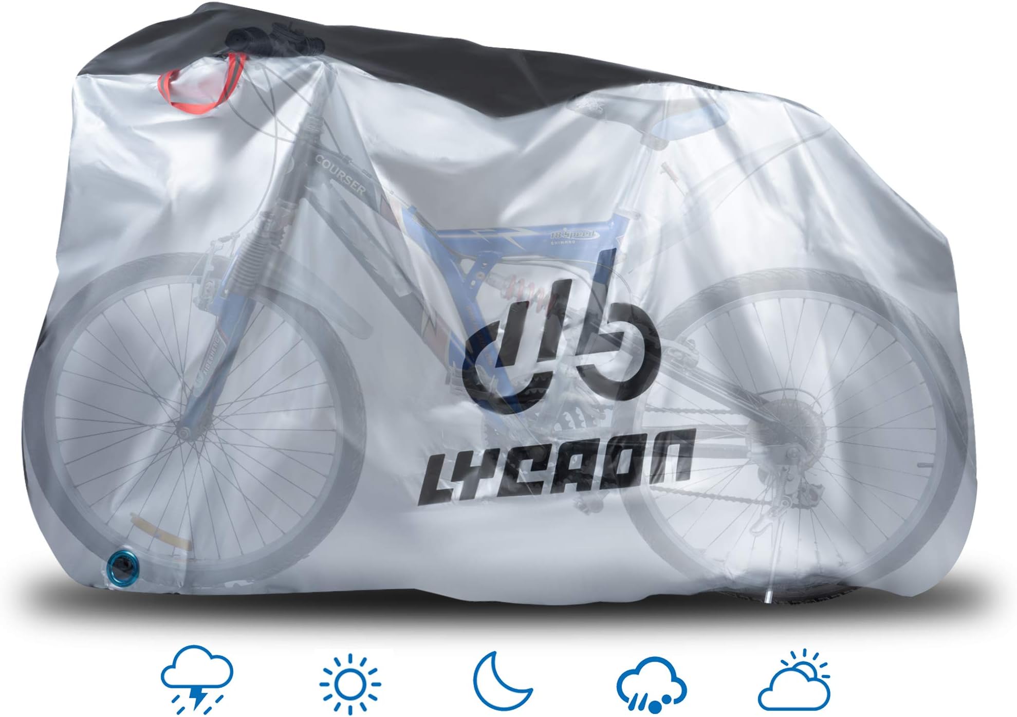LYCAON Bike Cover, Bicycle Covers for Bike, 210D Poly Fabric Silver Coated UV Protection Waterproof Dustproof Bike Rain Cover with Storage Bag for Mountain Road Bike