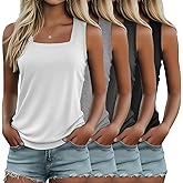 Riyiper 4 Pack Summer Women's Tank Tops Multipack Sleeveless Shirts Loose Fit Square Neck Tanks