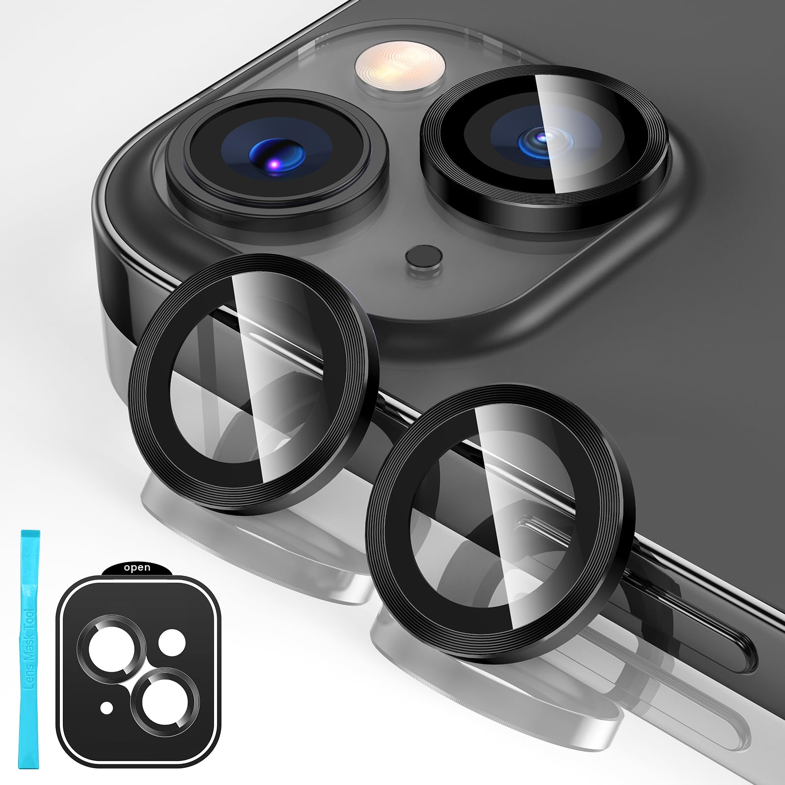Photo 1 of Tensea for iPhone 15 / iPhone 15 Plus Camera Lens Protector, 9H Tempered Glass Camera Cover Screen Protector, HD Clear, Metal Individual Ring for iPhone 15 6.1 inch/15 Plus 6.7 inch