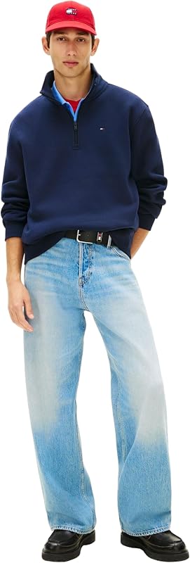 TJM Reg DM0DM20339 Sweat-Shirt en Polaire à col Montant 1/4 de Fermeture éclair pour Homme, Bleu Marine foncé, M