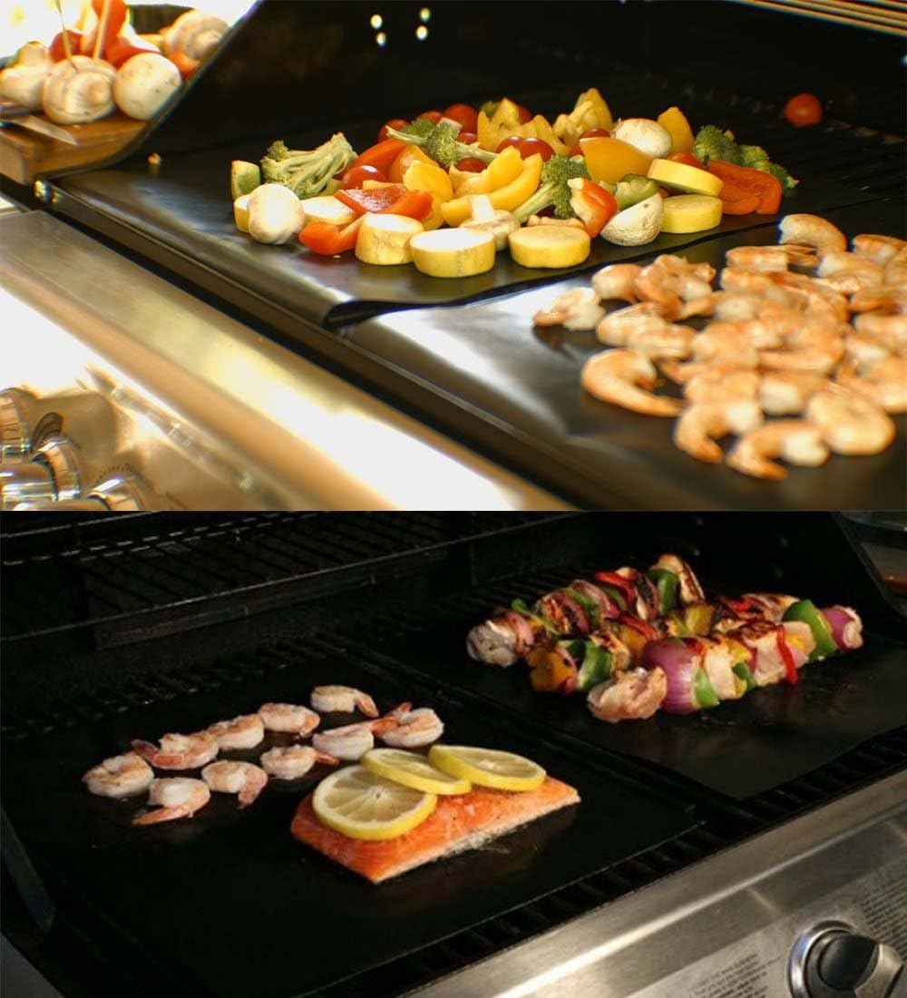 RENOOK Grill Mat Set of 6 - 100% Non-Stick BBQ Grill Mats, Heavy Duty, Reusable, and Easy to Clean - Works on Electric Grill Gas Charcoal BBQ  - 15.75 x 13-Inch, Black: Garden & Outdoor