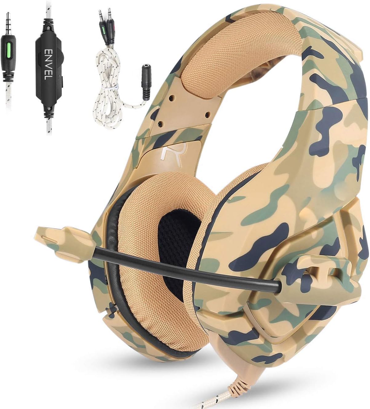 Gaming Headset with Mic for PS4 Xbox One Controller,Noise Cancelling Over Ear Headphones with Microphone,Bass Surround,Skin-Friendly Earmuffs for Laptop PC Mac iPad and Smart Phones -3.5mm Camouflage