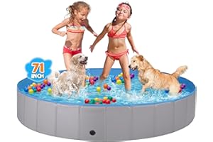 Jecoo Dog Pool for Large Dogs Kiddie Pool Hard Plastic Foldable Dog Bathing Tub Portable Outside Kids Swimming Pool Whelping Box for Pets and Dogs (71"x12")