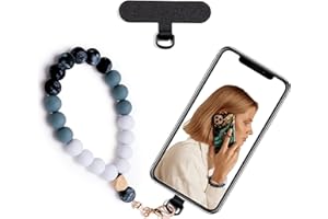 Lostars Silicone Beaded Phone Wrist Strap,phone bracelet strap with Tether Tab,Elastic Hands-Free wristlet strap (Black)