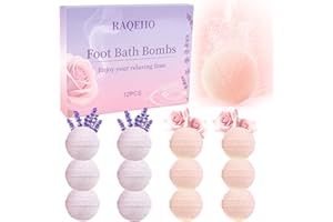 RAQEHO 12PCS Foot Bath Bombs - Rose Lavender Aromatherapy Foot Bath Soak Individually Wrapped with Sea Salt for Dry Cracked F