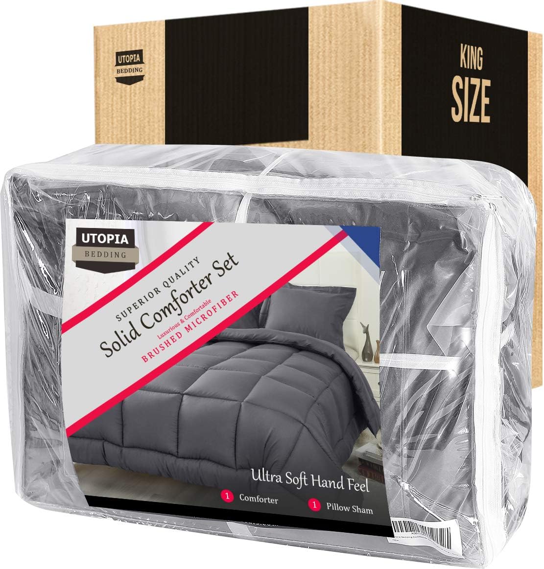 Utopia BeddingKing Size Comforter Set with 2 Pillow Shams, Bedding Comforter Sets, Down Alternative Grey Comforter, Soft and Comfortable, Machine Washable (Pack of 3)