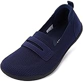 WHITIN Women's Barefoot Shoes Loafer Flats Wide Toe Box Zero Drop Sole Driving Size 7 Knit Slip on Walking Office Work Business Soft Dark Blue 38