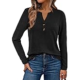 WYNNQUE Womens Long Sleeve Shirts Business Casual Outfits Dressy Tops Blouses Henley V Neck Fall Clothes