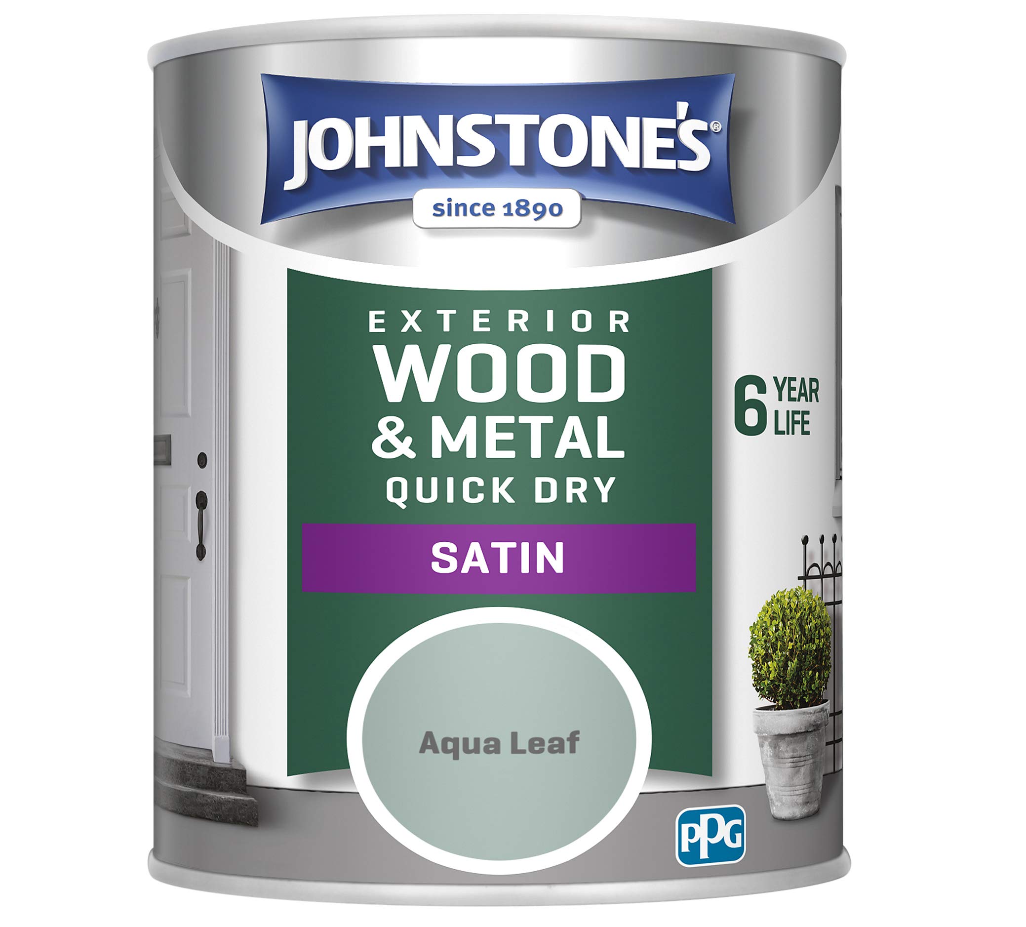 Johnstone's - Quick Dry Satin - Aqua Leaf - Satin Finish - Exterior Wood & Metal - Resistant to cracking & peeling - 6 years of life - 12m2 Coverage per Litre - 0.75 L