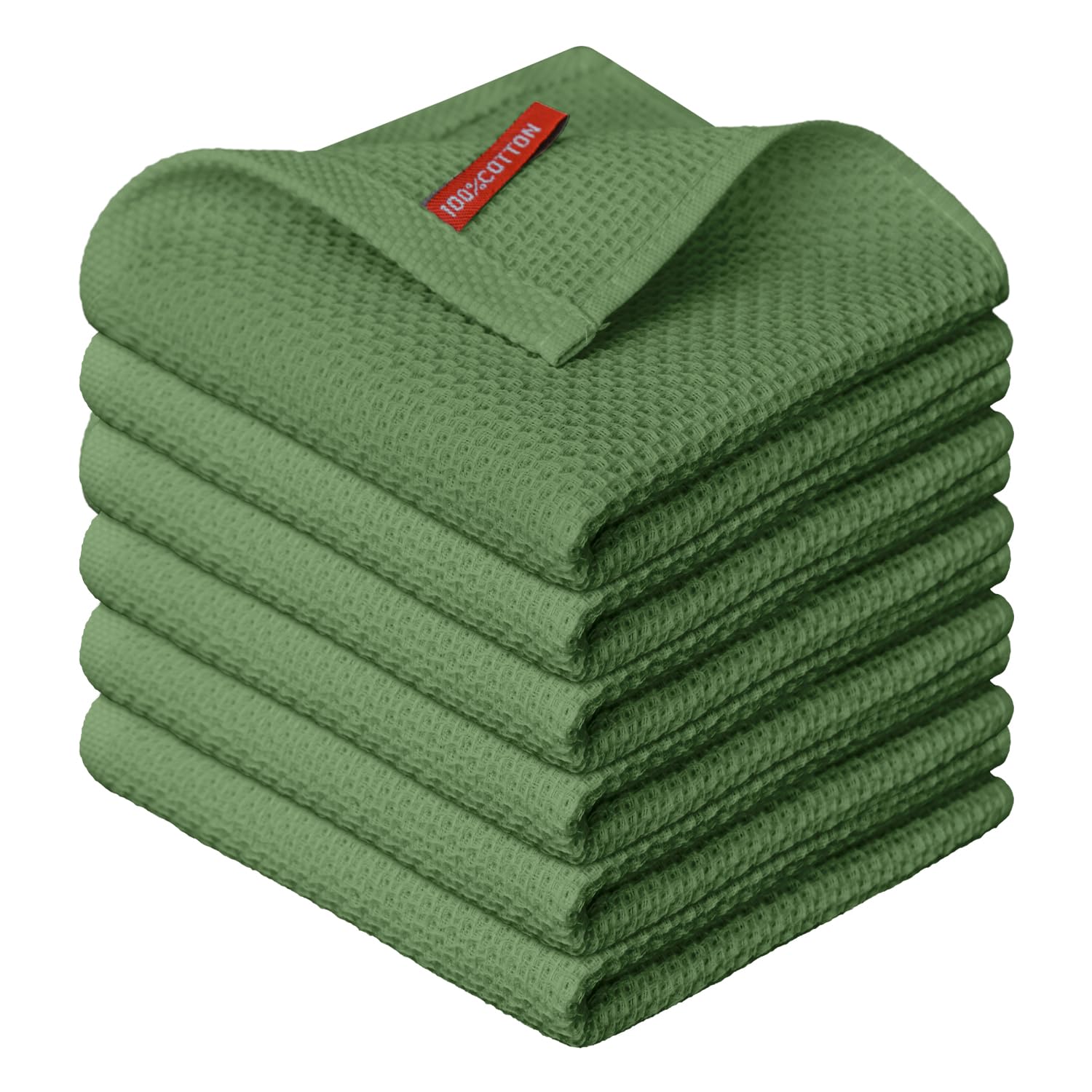 Photo 1 of Artoid Mode 100% Cotton Olive Green Waffle Weave Kitchen Dish Cloths, 12x12 Inch Ultra Soft Absorbent Quick Drying Kitchen Dish Towels Set of 6