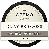 Cremo Hair Clay Pomade for Men, High Hold Matte Finish, 3.4 oz | Damp hair styling products, Air dry matte finish, Flexible hold, All lengths, Natural textured tousled look, Barber grade
