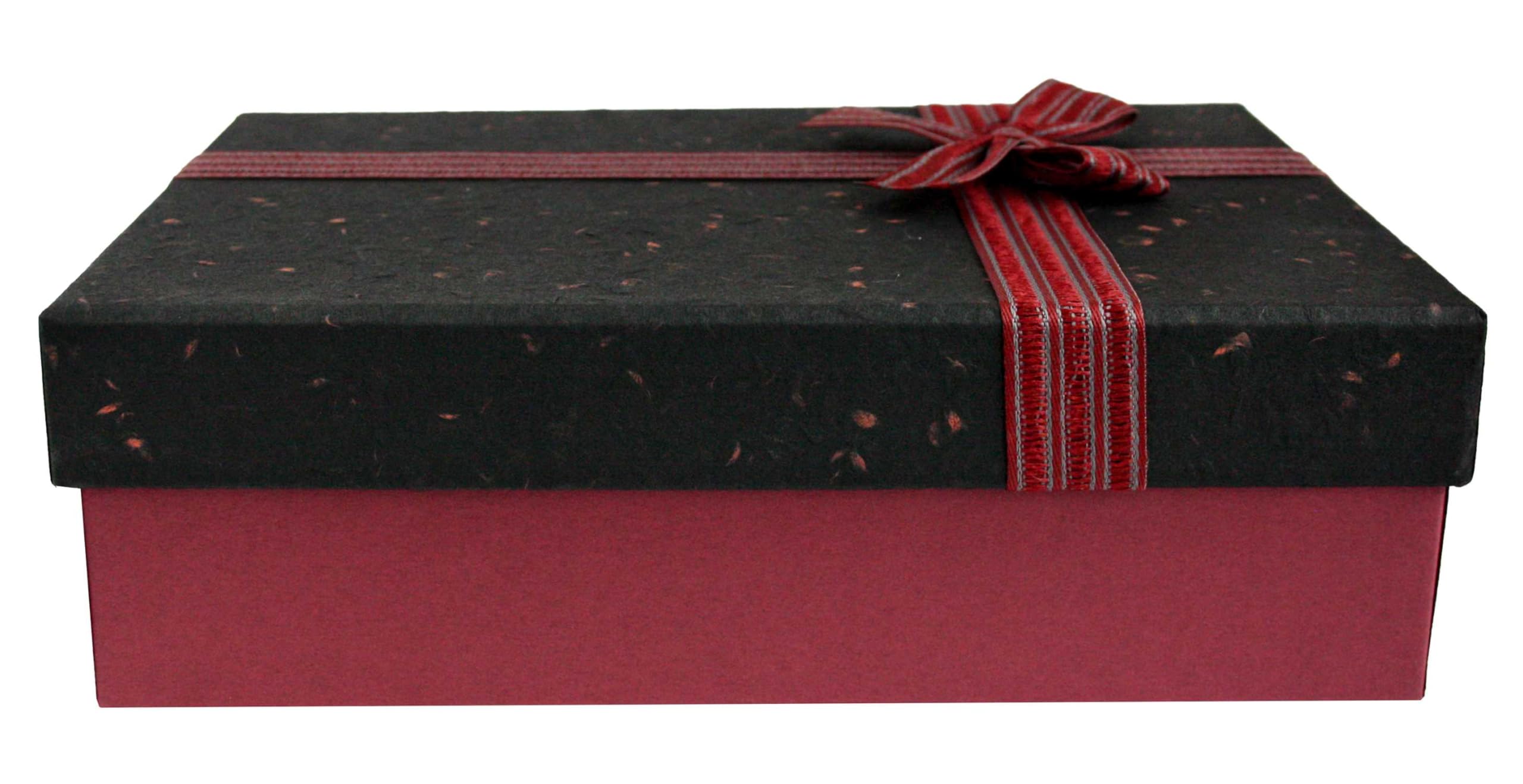 Emartbuy Burgundy/Black Rigid Gift Box with Ribbon – 33.5 × 25 × 10 cm – Luxury Cardboard Presentation Box|Premium Packaging for Hampers, Bridesmaid Gifts, Birthdays, Weddings, Corporate Gifting