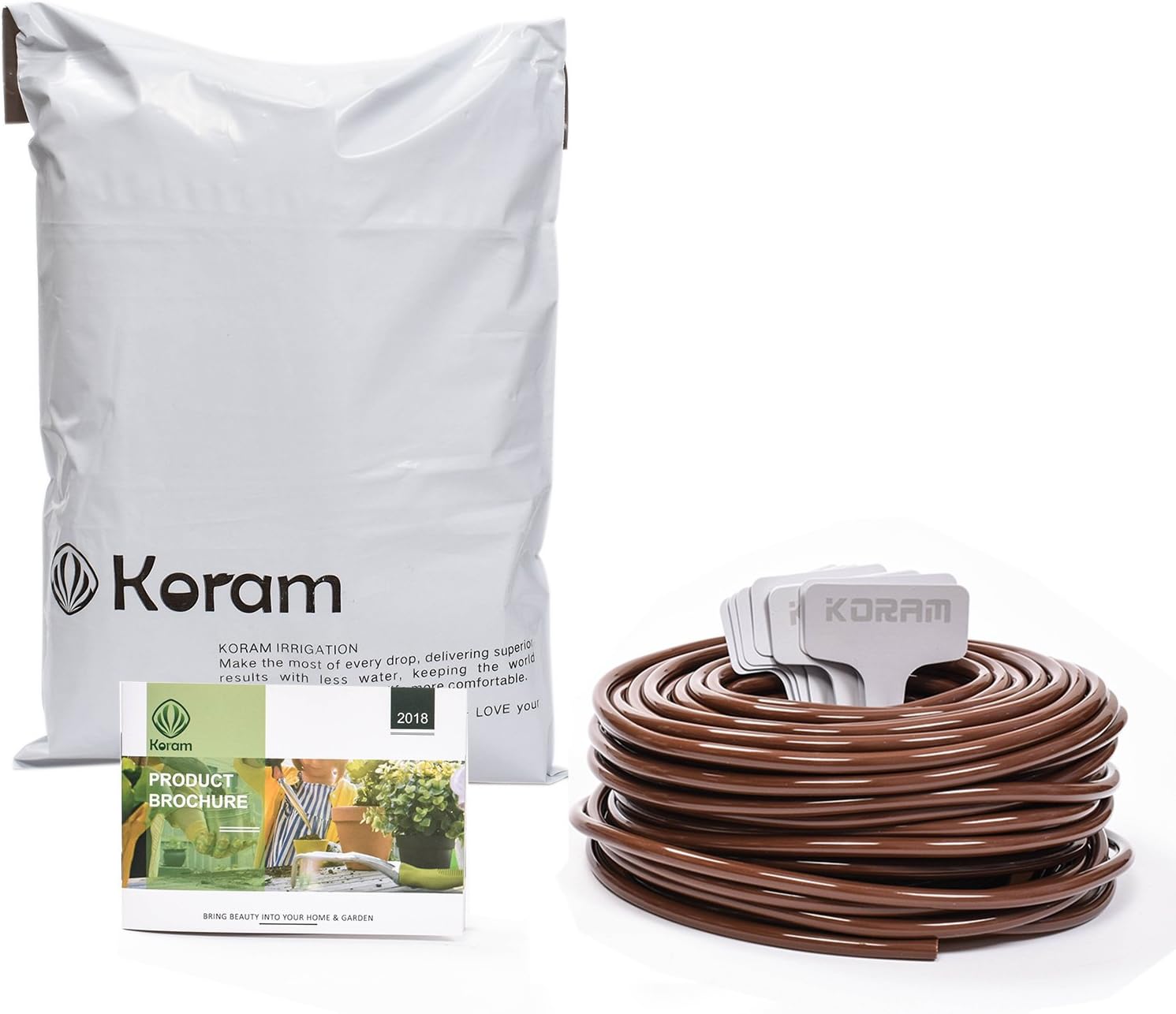 KORAM Drip Irrigation 1/4" Blank Distribution Tubing Drip Watering Hose 100ft Roll with Plant Garden Labels: Home Improvement