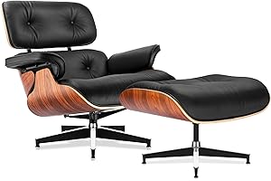 TRANQU Lounge Chair with Ottoman Genuine Leather Top Grain Mid Century Lounge Chair Solid Wood Furniture Swivel Chaise Lounge Chair for Living Room Indoor Chairs Leather Upholstery - Palisander