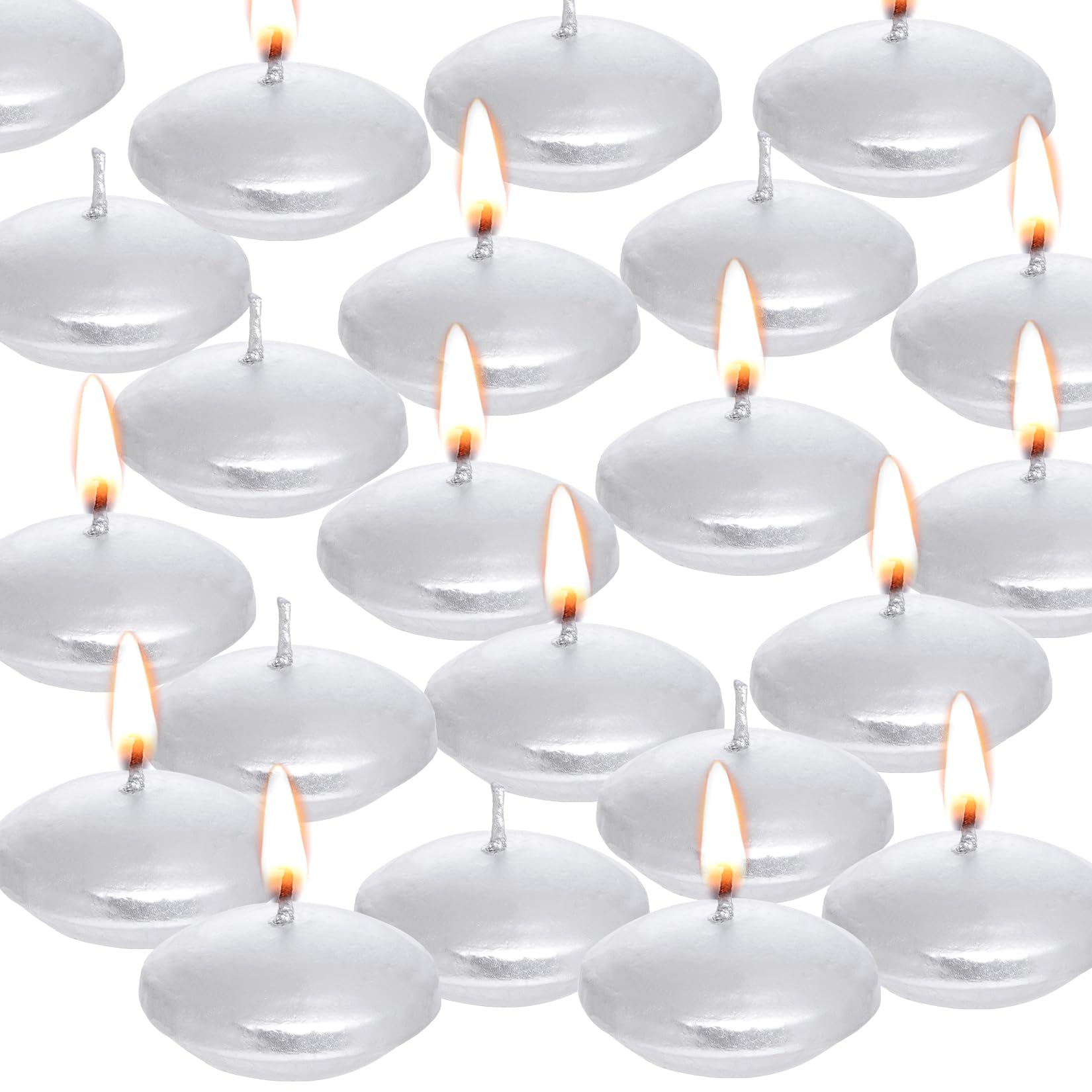 Photo 1 of 20 Pcs Floating Candles Centerpieces, 1.5 Inch Unscented Floating Candles Small Decoration for Valentine's Day, Thanksgiving, Wedding (Silver)
