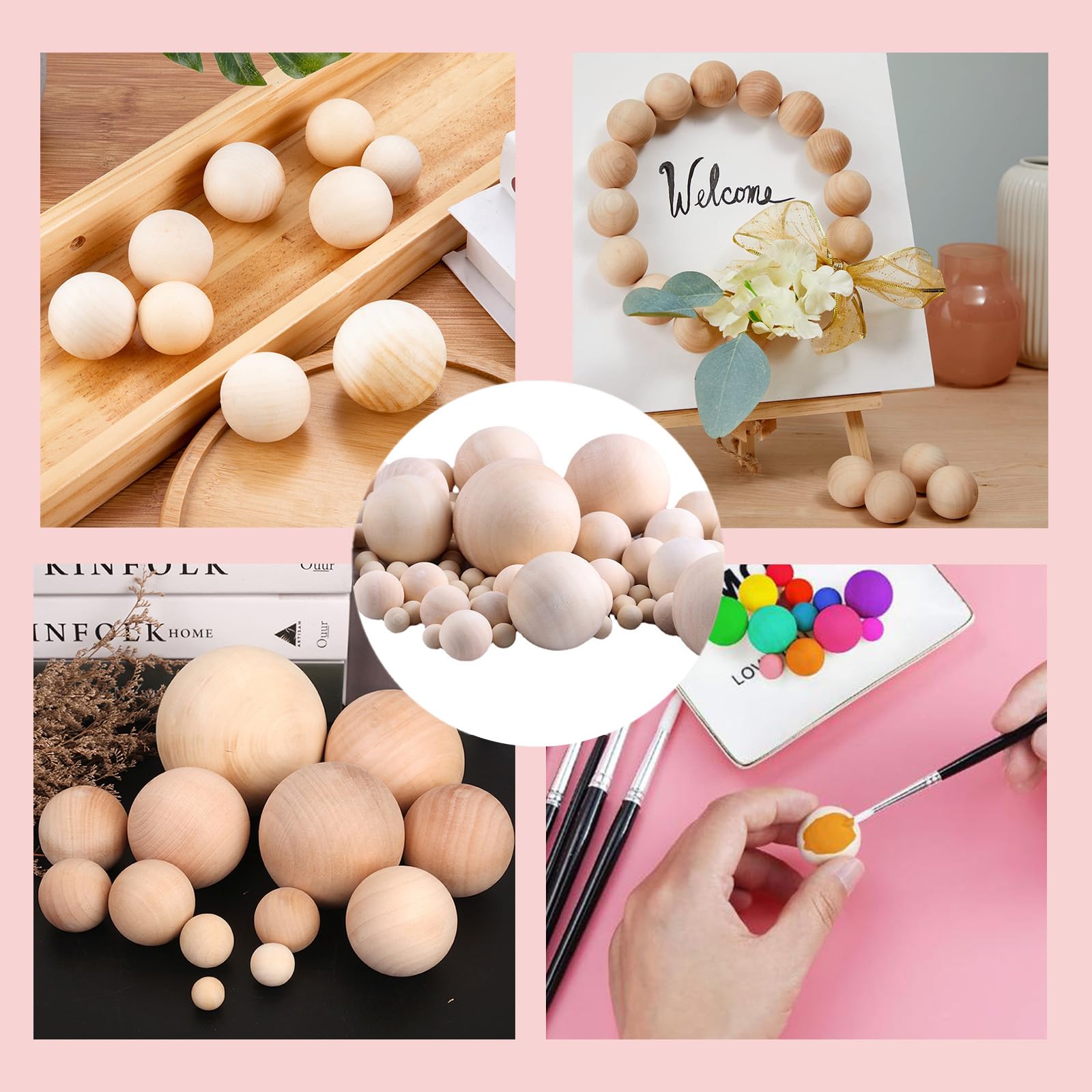 2 inch /5cm Wooden Round Ball Unfinished Natural Wood Ball DIY Decorative Balls Diameter for Arts and Crafts, 5PCS