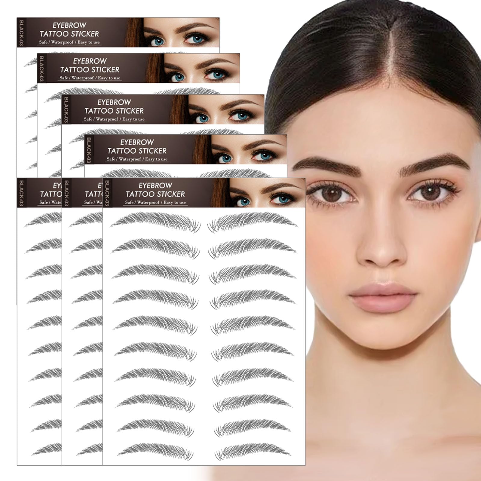 AWAVM 7Sheets/77Pairs 4D Hair-Like Tattoo Stickers Waterproof Natural Fake Eyebrow Stickers,Long Lasting Eyebrow Grooming Shaping Perfect for Women and Girls (Black-03)