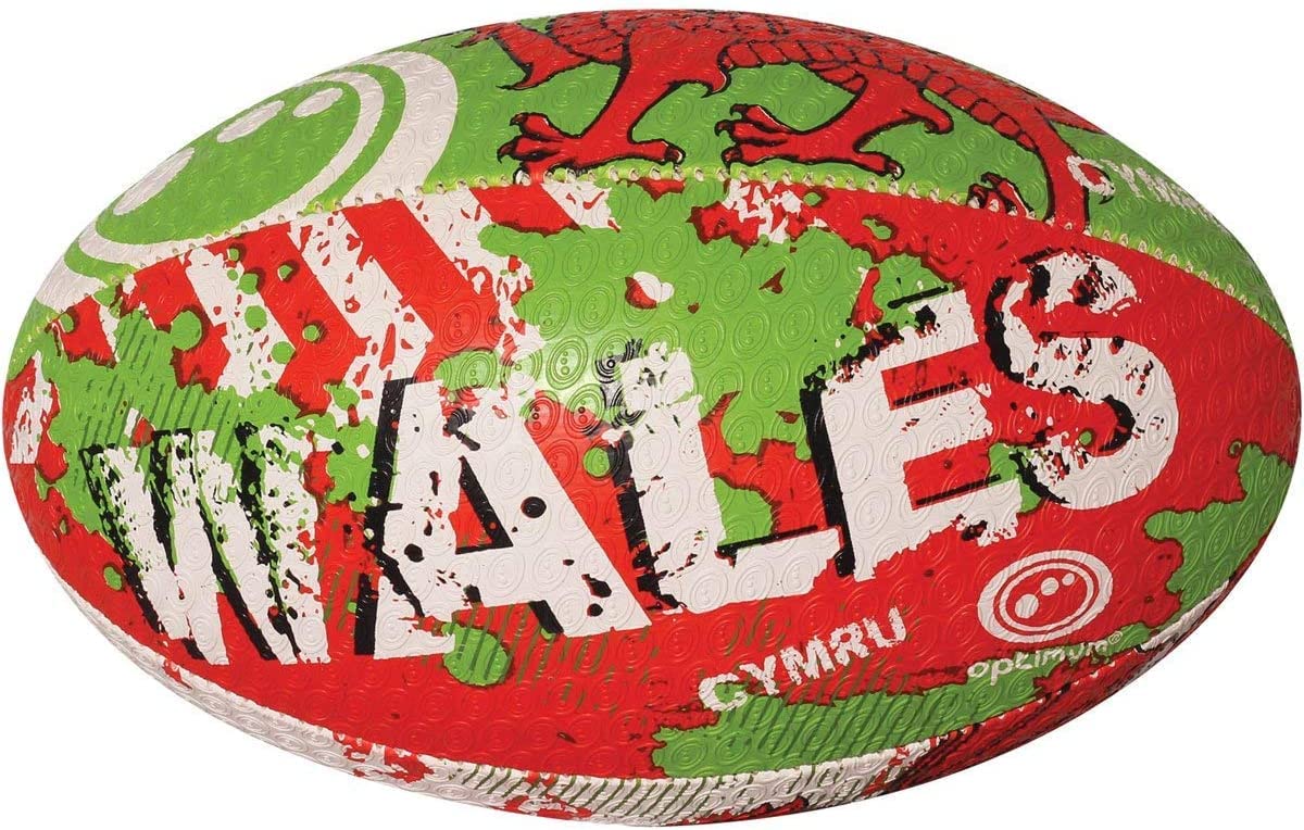 Optimum WALES National Rugby Ball- Iconic Style with Great Flight and Air Retention - Rubber Dimpled Surface for Enhanced Grip - 2-Ply 410g Ball, Size 5