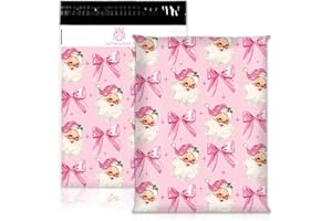 JarThenaAMCS 100Pcs Christmas Poly Mailers 10 x 13 Inch Pink Santa Claus Bow Coquette Envelope Mailers Xmas Self-Sealing Plastic Packaging Mailing Bags For Small Business Clothing