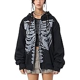 TUWIXIUW Women Zip Up Hoodies Y2K Long Sleeve Graphic Grunge Zipper Oversized Sweatshirt Fall Harajuku Punk Emo Jacket