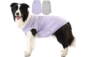 Sychien Dog Cooling Shirt,Summer Combed Cotton Breathable Boy Girl XX-Large T-Shirts,Purple Grey White Striped XXL