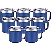 VEGOND 14 oz Insulated Coffee Mug Bulk with Handle, Stainless Steel Travel Coffee Mug with Lid, Double Wall Vacuum Metal Coffee Cup, Coffee Tumbler Powder Coated, Navy Blue 8 Pack